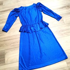 Beautiful Vintage Cobalt Blue Frilly Dress 80s